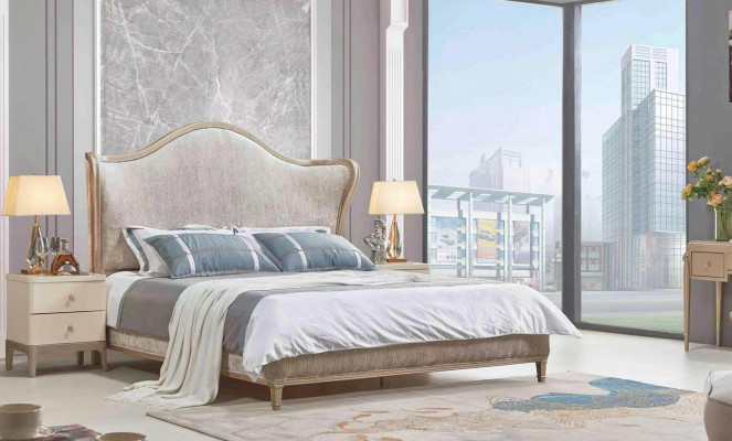Ontwerp Luxe Dubbele Zilveren Bedden Meubelen Slaapkamer Bed Bekleding Stof Textiel
