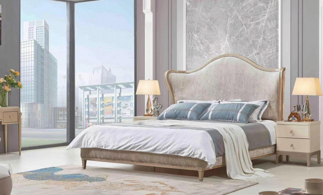 Luxe Modern Bed 2x Nachtkastjes Bedden Hout Bedframe Slaapkamer Zilver Nieuw
