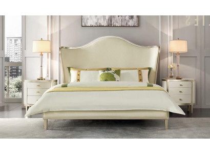 Modern slaapkamer set met tweepersoonsbed en nachtkastjes.