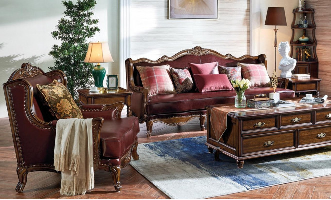Klassieke leren Chesterfield Barok Rococo bankstel 3+1