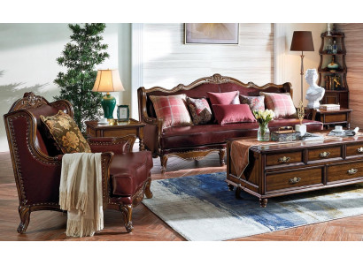 Klassieke leren Chesterfield Barok Rococo bankstel 3+1