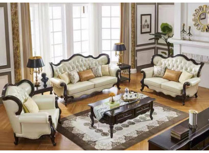 Groep bankstel 3+3+1 zits luxe bank fauteuil bankstellen leer klassieke set