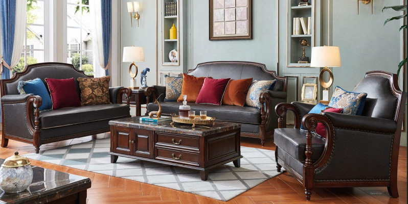Luxe meubel bankstelsel bankbank bank 3 2 1 zits woonkamer hout 3-delig.