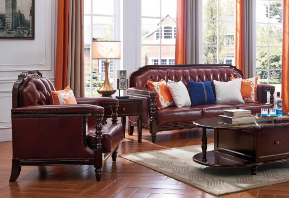 Klassieke Chesterfield Barok Rococo bankstel 3+1 leren bankstel