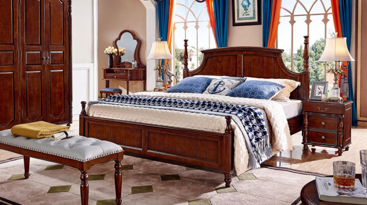 Bedden Massief Tweepersoonsbed Bed Meubels Hout Ontwerp Slaapkamer Klassiek