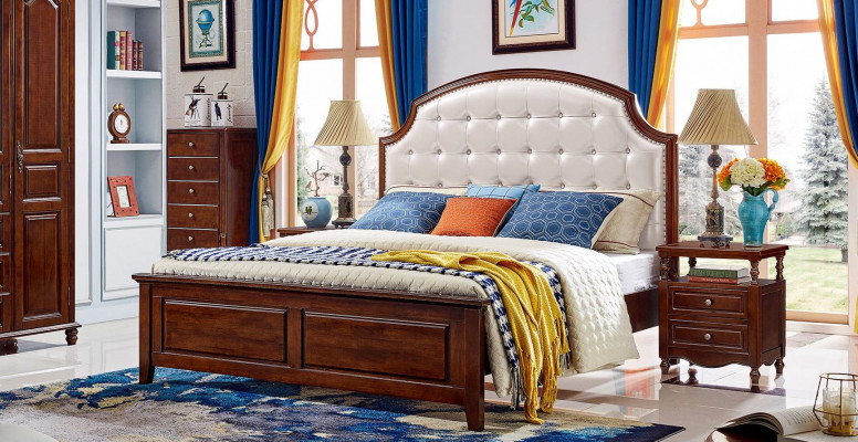 Luxe set 3-delige bed 2 nachtkastjes slaapkamer bedden houten bedframe