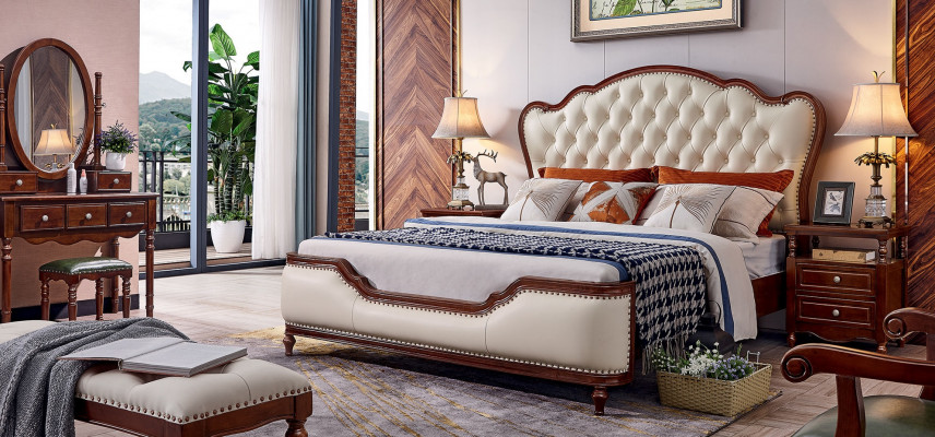 Tweepersoonsbed bedframe houten bed dubbele slaapkamer wit klassiek nieuw