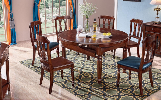 Set compleet eettafel + 6 stoelen eetkamer groep houten tafel