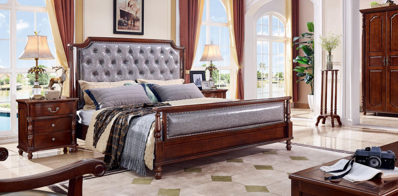 Slaapkamer Bed Nachtkastje Bedden Hout Groep Dubbel Ontwerp Set 3-delig.