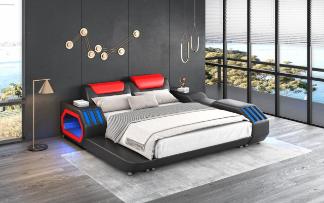 Luxe LED-bedden Verlichte slaapkamer bed Lederen bed 180x200 Meubels