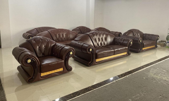 Bruine Chesterfield leren bankstelcoucheset 3+2+1 Set