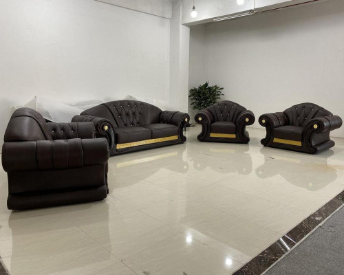 Bruine Chesterfield leren bankstelcoucheset 3+2+1 Set