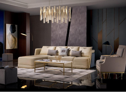 Woonlandschap hoekbank L vorm fauteuil set suite modern sofa leer