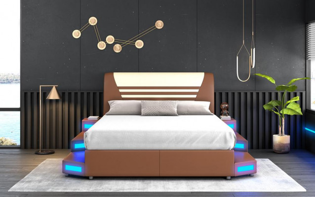 Luxe LED-verlichte slaapkamerbed lederen bed 180x200 meubels bedden.