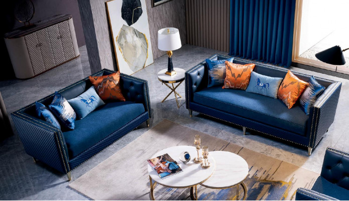 Blauwe bankstel 3+2 zits set Designer woonkamerbanken Gestoffeerde banken