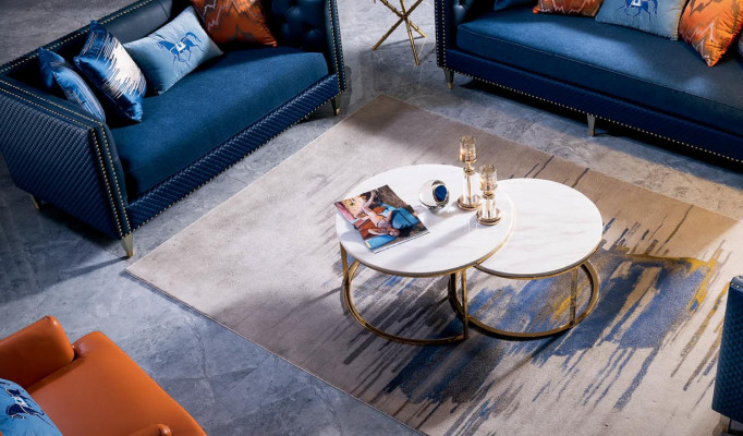 Blauwe bankstel 3+2 zits set Designer woonkamerbanken Gestoffeerde banken