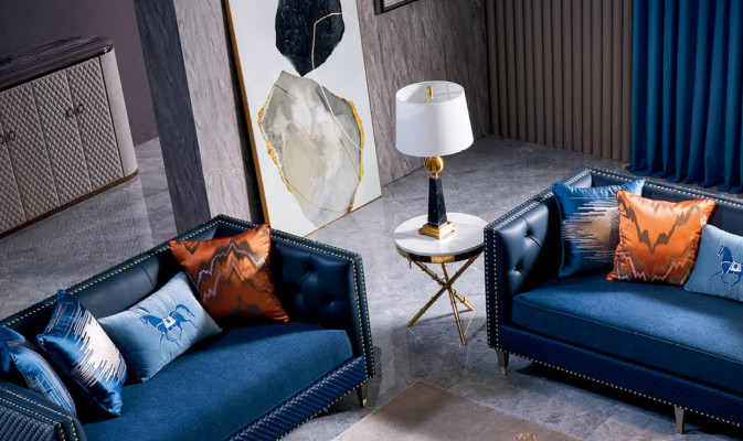 Blauwe bankstel 3+2 zits set Designer woonkamerbanken Gestoffeerde banken
