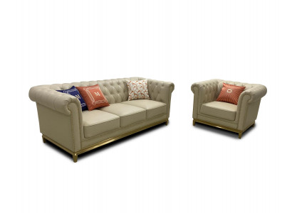 Luxe bankstel Beige bankstel banken fauteuils 3+1 zitter stof design
