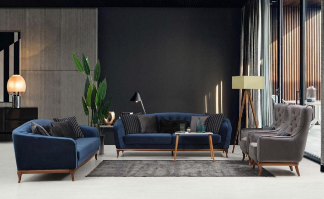 Luxe bankstel ontwerp driezits moderne bank blauw bankstel meubels bekleding loft nieuw