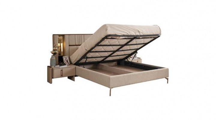 Modern Beige Tweepersoonsbed 2x Nachtkastjes Kledingkast Houten Meubels