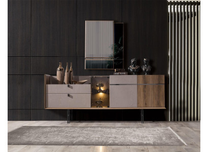 Perfecte eetkamerset Ontwerper LED dressoir Moderne glas spiegel 2-delig