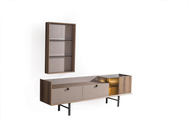 Beige modern RTV-laag tv-meubel wandkast stijlvol LED-tv bord 2-delig