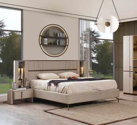 Beige tweepersoons slaapkamerbedden kunstleer houten frame nieuw