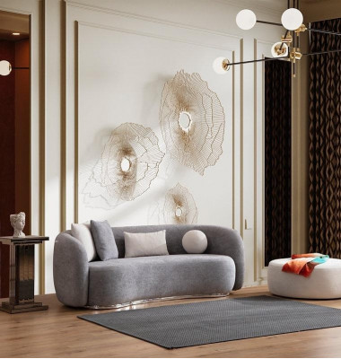 Moderne Design Grijze Bank Bank 4-zits Bekleed Bank Meubel Voetenbank Nieuw