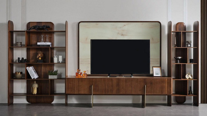 Woonkamerset Luxe 2x Boekenkasten en TV Lowboard TV-standaard 4-delig zou vertaald worden als: Woonkamerset Luxe 2x Boekenkasten en TV-Lowboard TV-standaard 4-delig