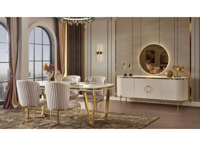 Eetkamer set bestaat uit design eettafel 4x stoelen en dressoir 7 dlg.