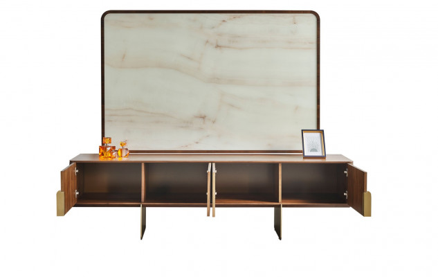 Woonkamerset bestaat uit vitrinekast, TV-laagbord en TV-omlijsting 3-delig nieuw.