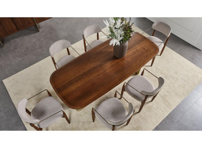 Modern eetkamer set bestaande uit eettafel en 6 stoelen bruin 7-delig.