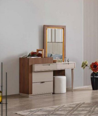 Beige-bruine slaapkamer ladekast met design kaptafel met spiegel 2-delig.