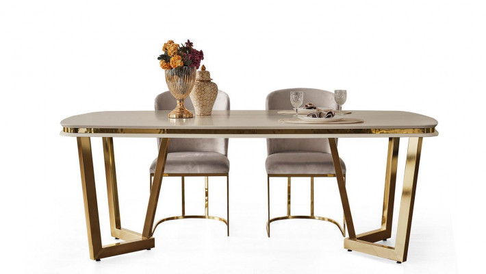 Modern eetkamer set bestaat uit eettafel en 4 stoelen Beige 5-delig.