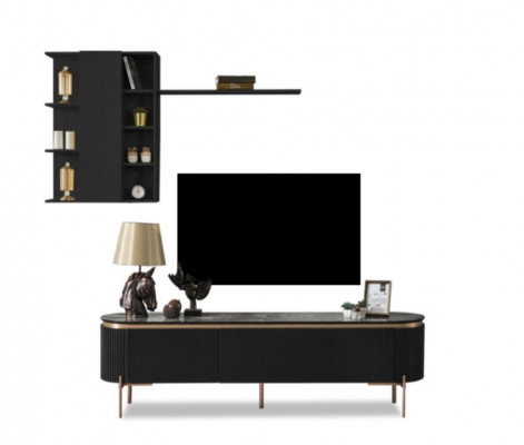 Luxe 2-delige woonkamerset TV-lage kast en wandkast met plank.