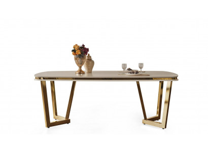 Eettafel Eetkamer Hout Eettafels Stijl Modern beige Design Roestvrij staal