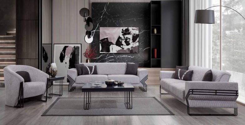 Lichtgrijze bankstel Moderne x2 gestoffeerde banken Designer fauteuils Tafels