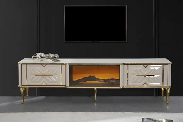 Woonkamer dressoir wit + goud Kamin Luxe RTV Lowboard Exclusief