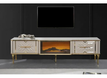 Woonkamer dressoir wit + goud Kamin Luxe RTV Lowboard Exclusief