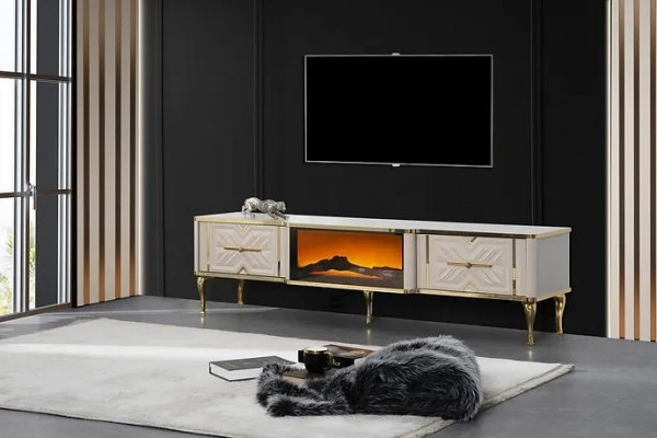 Woonkamer dressoir wit + goud Kamin Luxe RTV Lowboard Exclusief