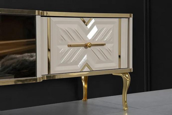 Woonkamer dressoir wit + goud Kamin Luxe RTV Lowboard Exclusief