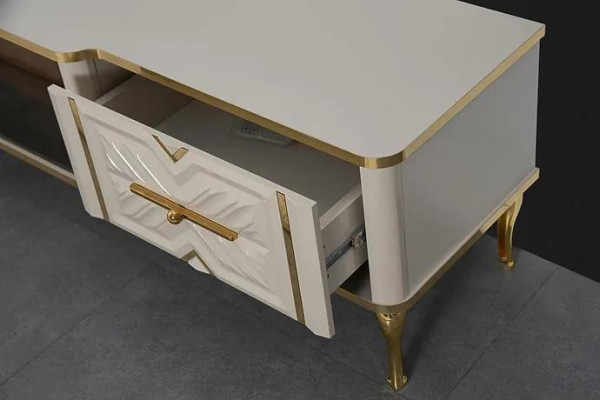 Woonkamer dressoir wit + goud Kamin Luxe RTV Lowboard Exclusief