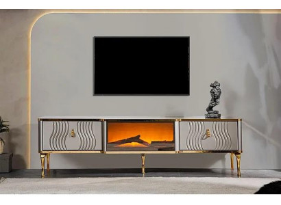 Wit TV-audio-meubel met gouden MDF-spaanplaat + metalen woonkamer TV-meubels