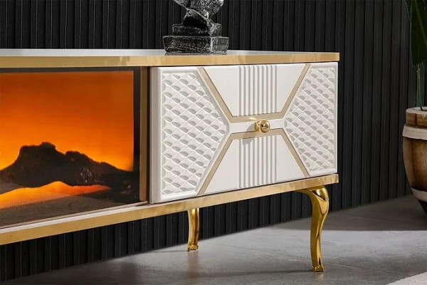 Luxe tv-meubel met witgouden frame van MDF Metaal Wit