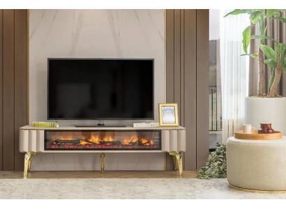 Sideboard RTV woonkamer luxe meubels open haard Beige MDF metaal Lowboard