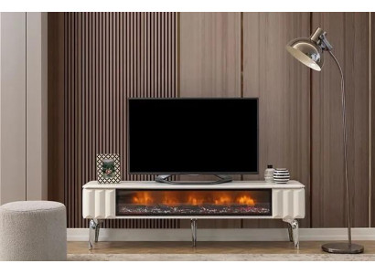 TV-meubel wit spaanplaat metaal luxe meubilair open haard woonkamer nieuw