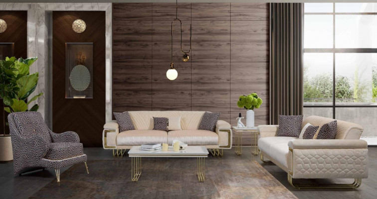 Designer woonkamerset Luxe driezitsbank salontafel bijzettafel