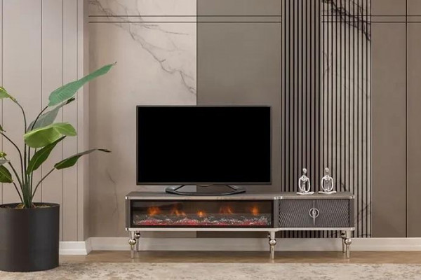 TV-meubel open haard metaal hout MDF spaanplaat luxe meubels nieuw wit RTV