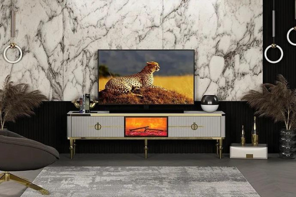 Woonkamer tv-lowboard van hoogwaardige materialen MDF metaal wit + goud