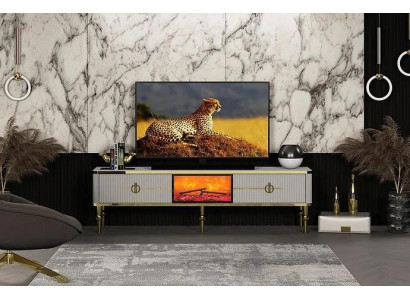 Woonkamer tv-lowboard van hoogwaardige materialen MDF metaal wit + goud